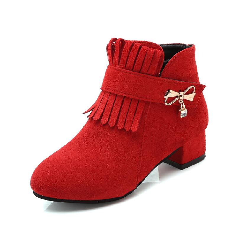 Girls Fashion Boots Leather Sport Shoes For Children High Heel Warm Boots Short