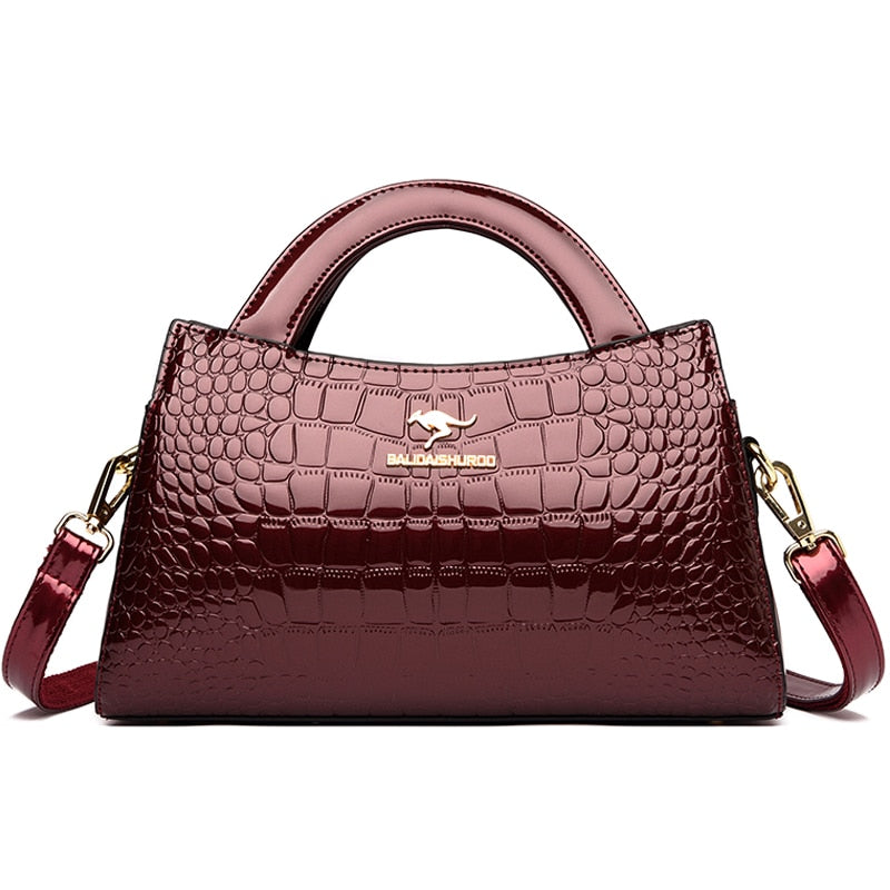 Women Luxury Patent Leather Messenger Bags Crocodile Female Crossbody