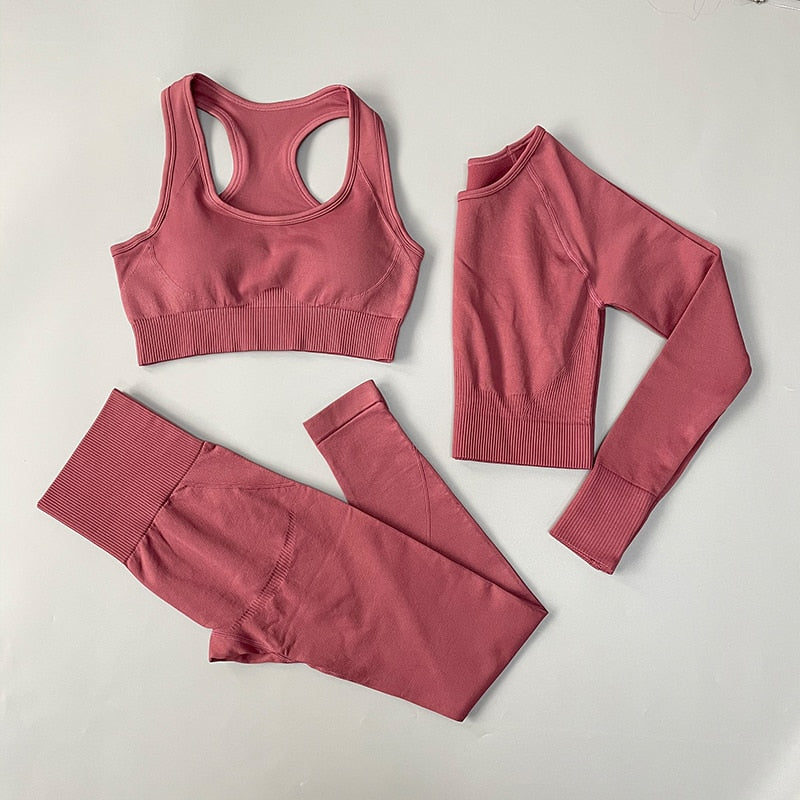 2/3/4PCS Seamless Women’s Yoga Set – Workout Sportswear Gym Clothes Fitness Outfit