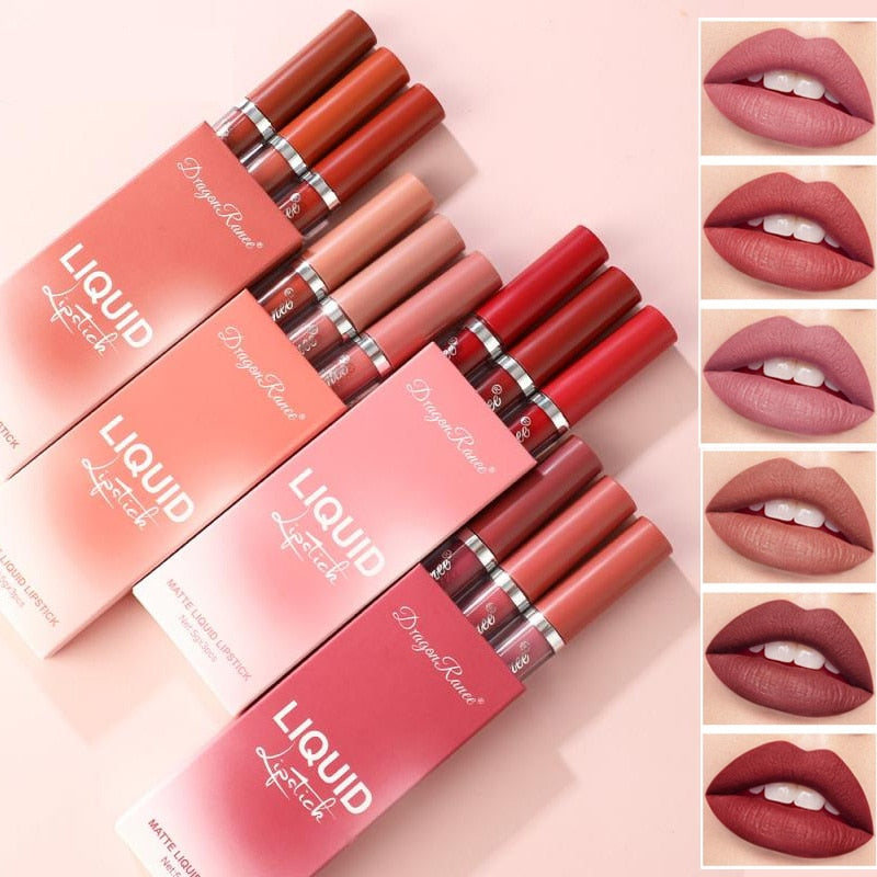 3pcs Velvet Matte Lip Gloss Set Lip Tint Combo Waterproof Long-wear Liquid Lipstick Lip