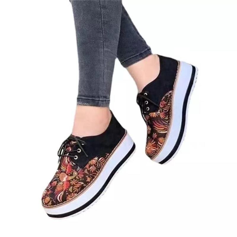 Floral Printed Platform Shoes Women Sneakers 2022 Autumn Thick Bottom