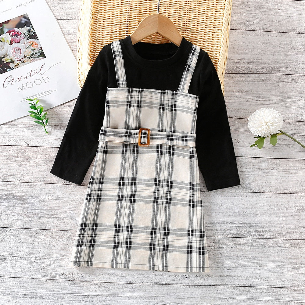 Girls Plaid Patched Pockets Irregular Dress Spring Autumn Toddler Kid Long Sleeve Casual A-line Princess Dress Children Clothing