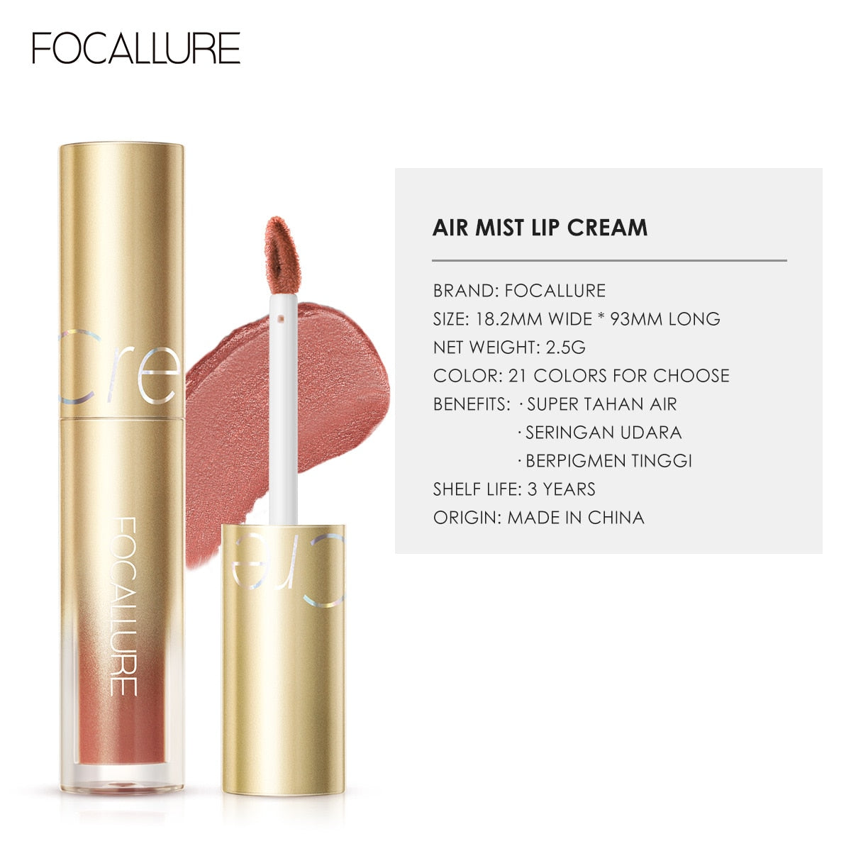 FOCALLURE Silky-Smooth Lip Cream Velvet Matte Lip Glaze Pigment Long Lasting For Lips