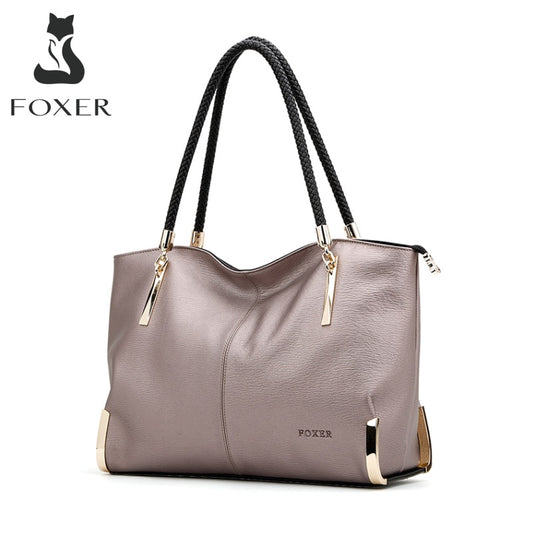 FOXER Brand Women Cow Leather Handbag Female Shoulder bag Designer Luxury Lady Tote Large Capacity Zipper Top Handle Bag