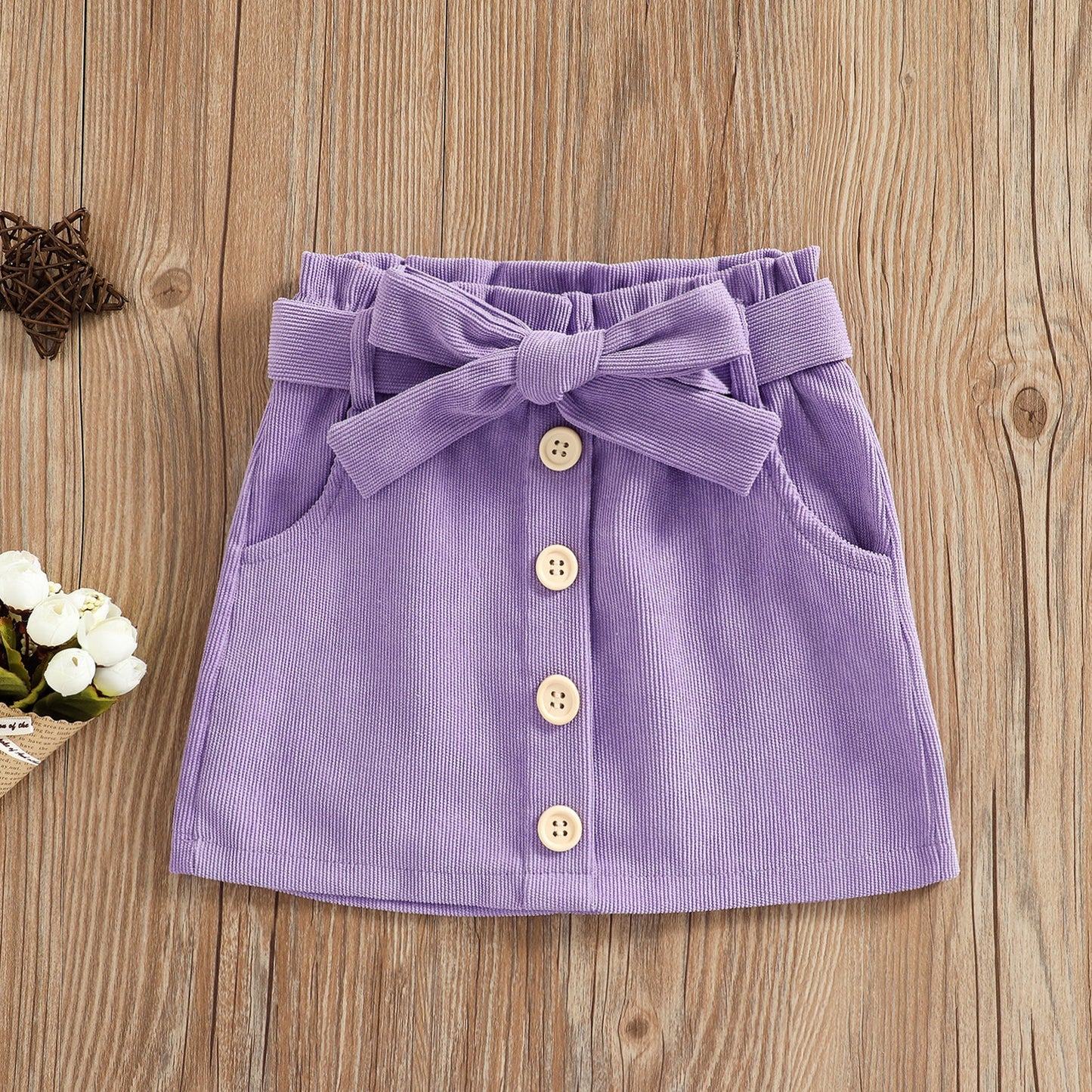 Ma&amp;Baby 1-6Y Children Kid Baby Girls Skirts Corduroy Bow Button