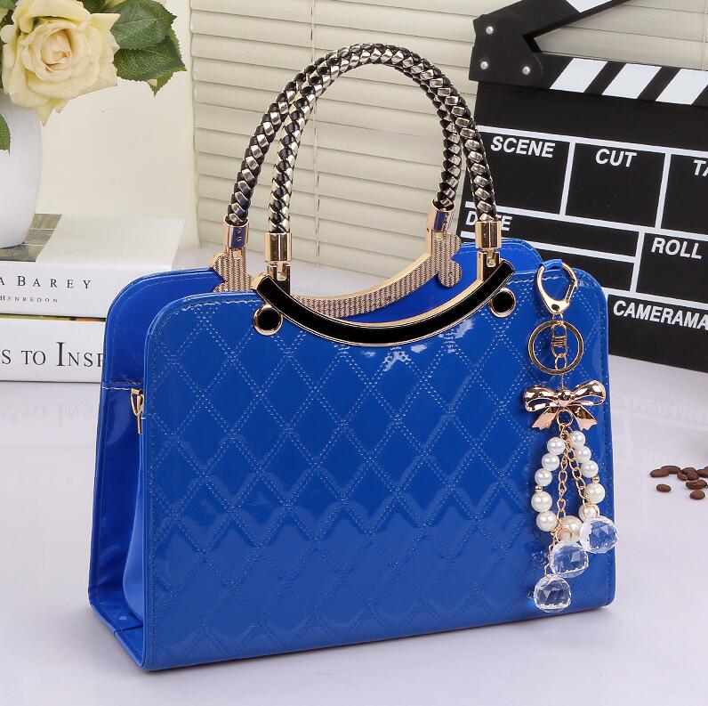 Women PU Handbag with Hanging Ornament Elegant Black Hard Design