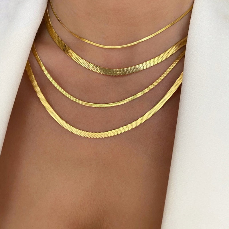 Necklace Choker Stainless Steel Herringbone Gold Color Chain Necklace For Women Jewelry