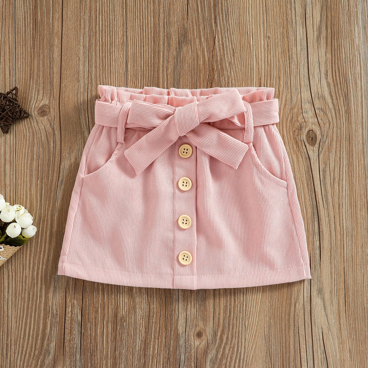 Ma&amp;Baby 1-6Y Children Kid Baby Girls Skirts Corduroy Bow Button