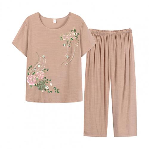 Summer Women Homewear Set Short Sleeve Floral Print T-shirt Pants