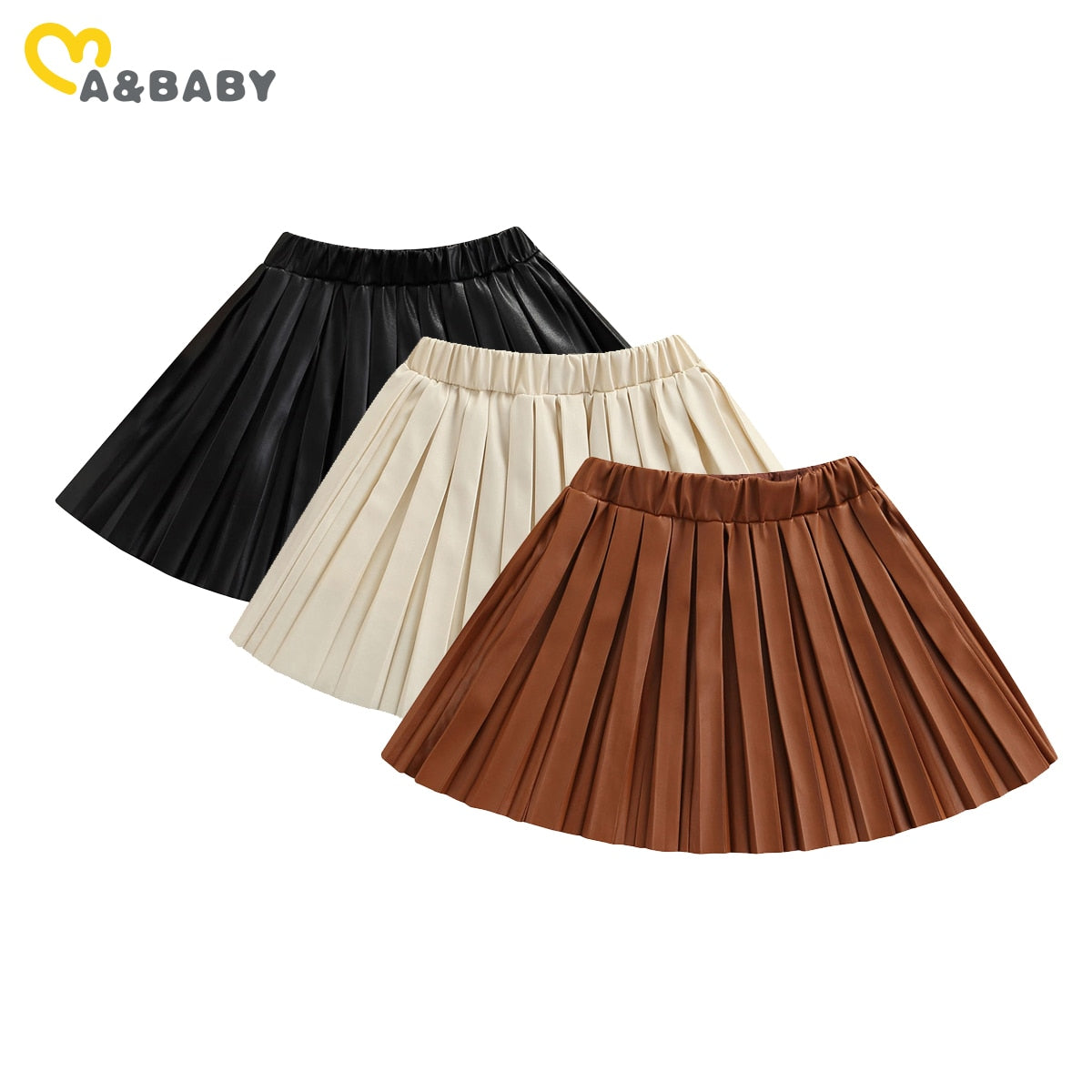 Ma&amp;Baby 1-6Y Toddler Kid Girl Pu Leather Skirts Fashion Solid Color Elastic