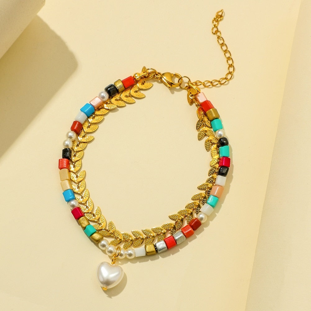 Two Color Multi-style Heart Bracelets Double Layer Bracelets For Women 2021 New Gift Fashion Jewelry