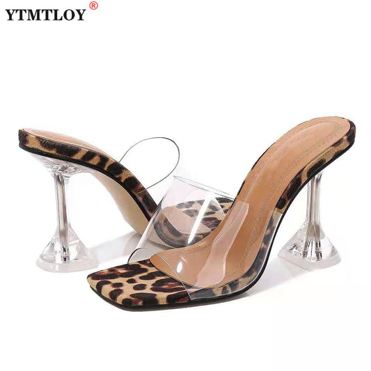 Leopard Print Sandals Open Toe High Heels Women Transparent