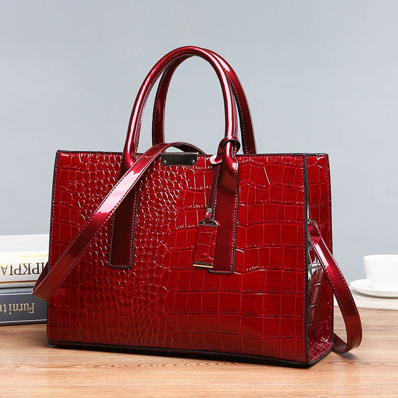 Luxury Designer Handbag Women Crocodile Pattern Leather Handbag Large Capacity