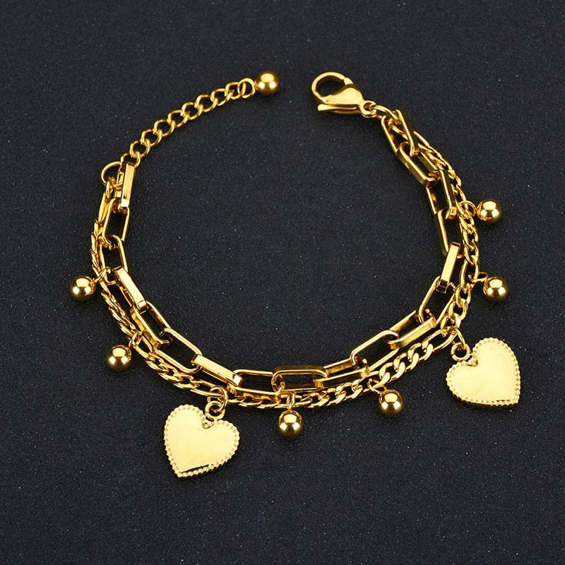 Two Color Multi-style Heart Bracelets Double Layer Bracelets For Women 2021 New Gift Fashion Jewelry