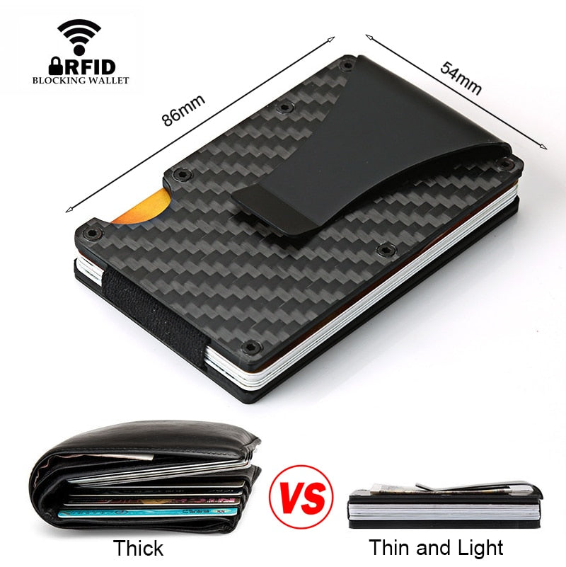 DIENQI Carbon Fiber Card Holder Mini Slim Wallet Men Aluminum Metal RFID Magic