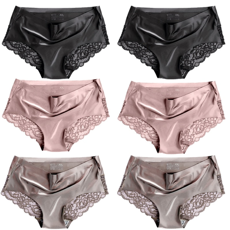 6pcs/lot QUCO brand women underwear Ice silk seamless lace briefs sexy