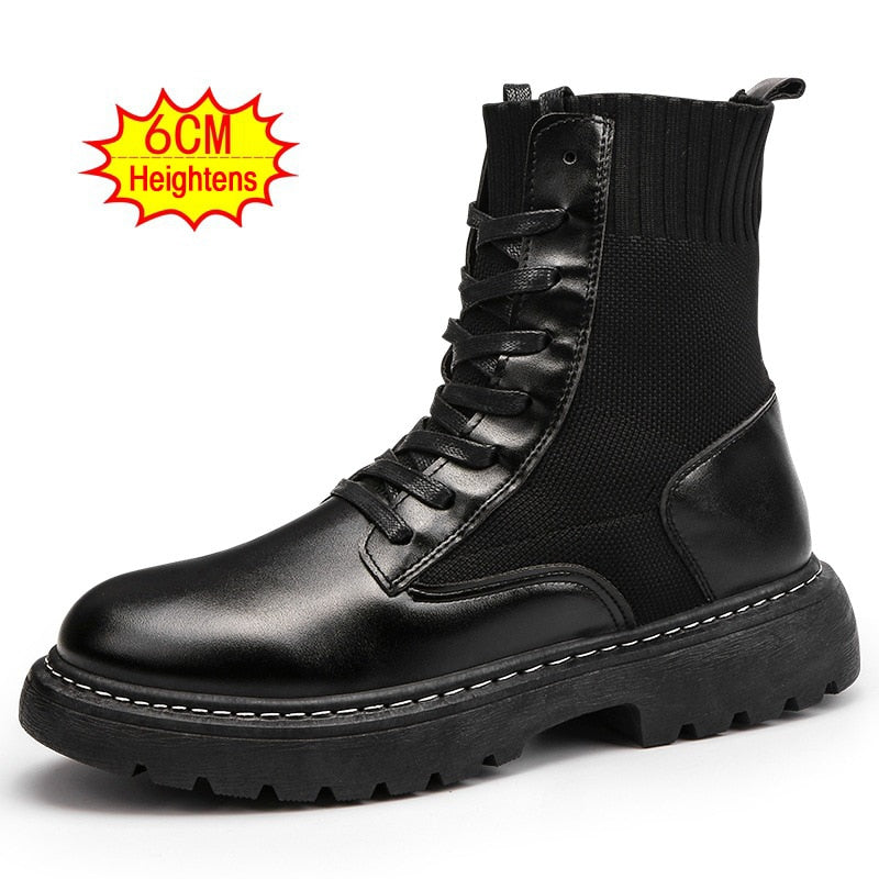 Men Shoes High-Top Martin Boots Black Leather Boots Plus Velvet Thick-Soled Non-Slip Boots Wear-Resistant Botas Hombre Botines