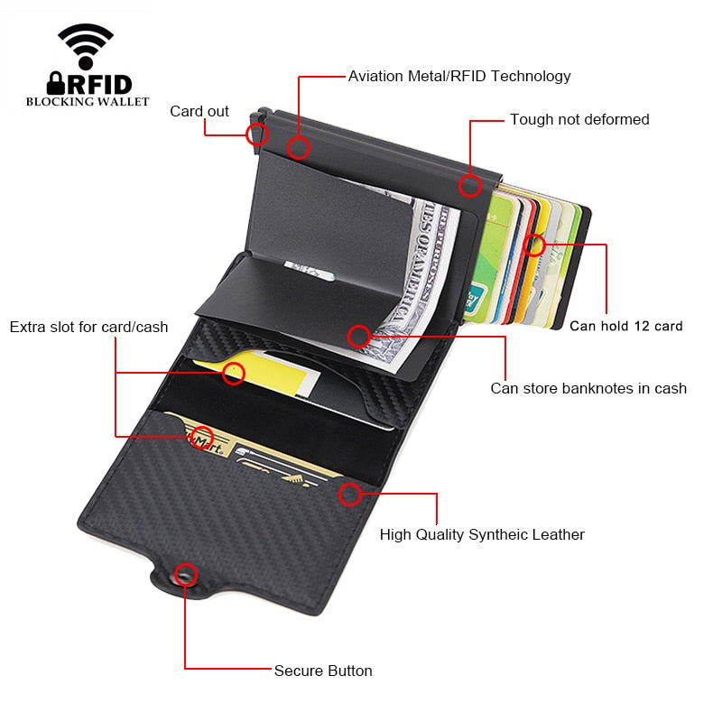 Rfid Blocking Protection Men id Credit Card Holder Wallet Leather