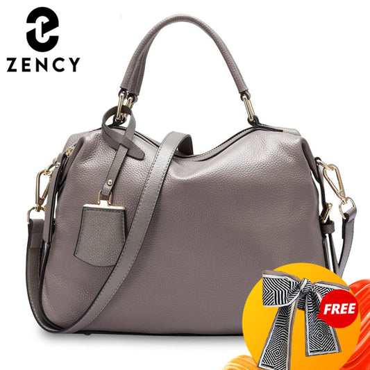 Zency Fashion Women Tote Bag 100% Genuine Leather Handbags Female Boston