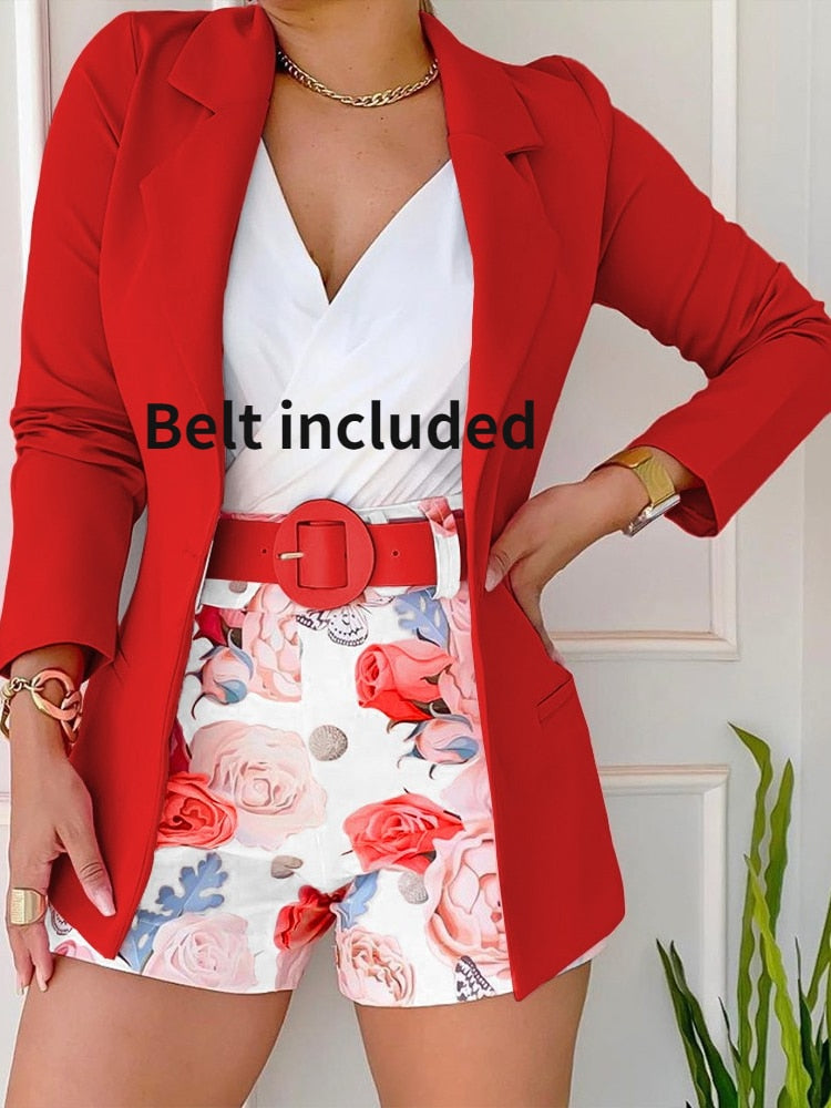 2023 Spring Summer New Fashion Casual Print Suit Small  Women's Dress Two Piece Sets Womens Ladies Blazers Blazer Shorts