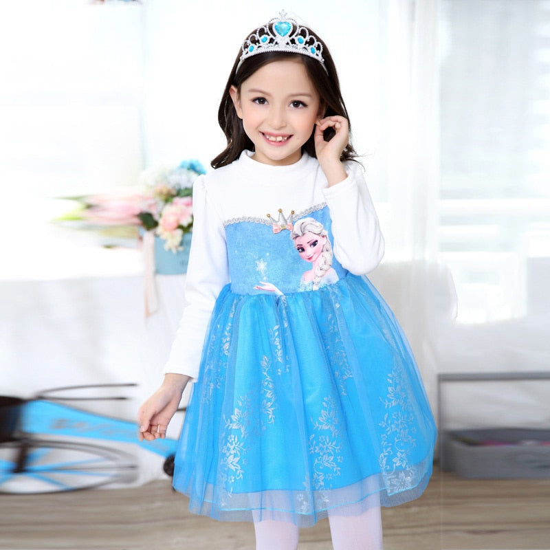 Winter Fleece Kids Dresses for Girls Vestidos Fashion Frozen