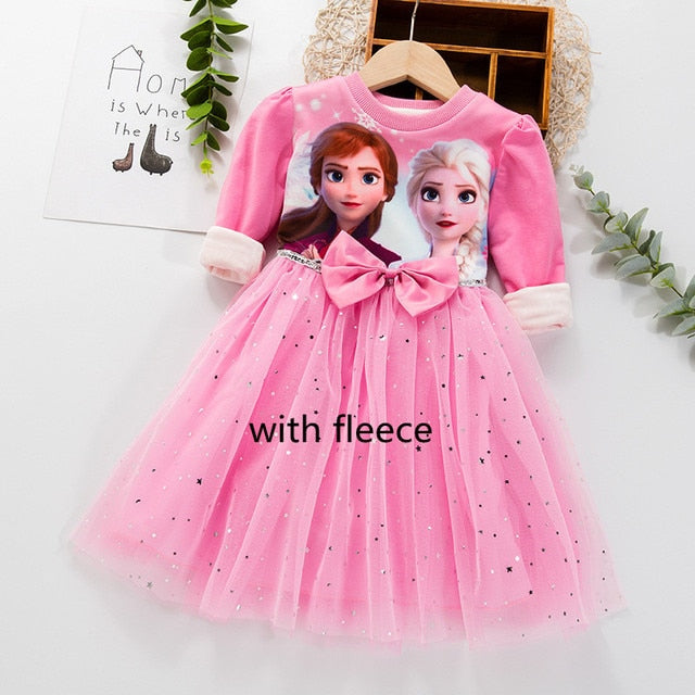 Winter Fleece Kids Dresses for Girls Vestidos Fashion Frozen