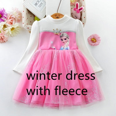 Winter Fleece Kids Dresses for Girls Vestidos Fashion Frozen