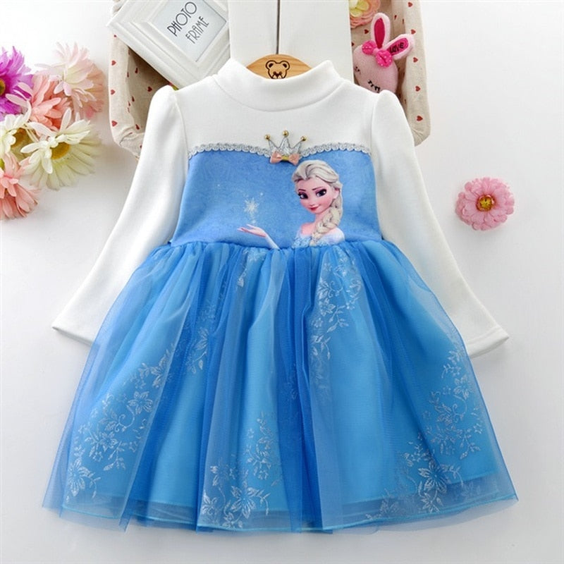 Winter Fleece Kids Dresses for Girls Vestidos Fashion Frozen