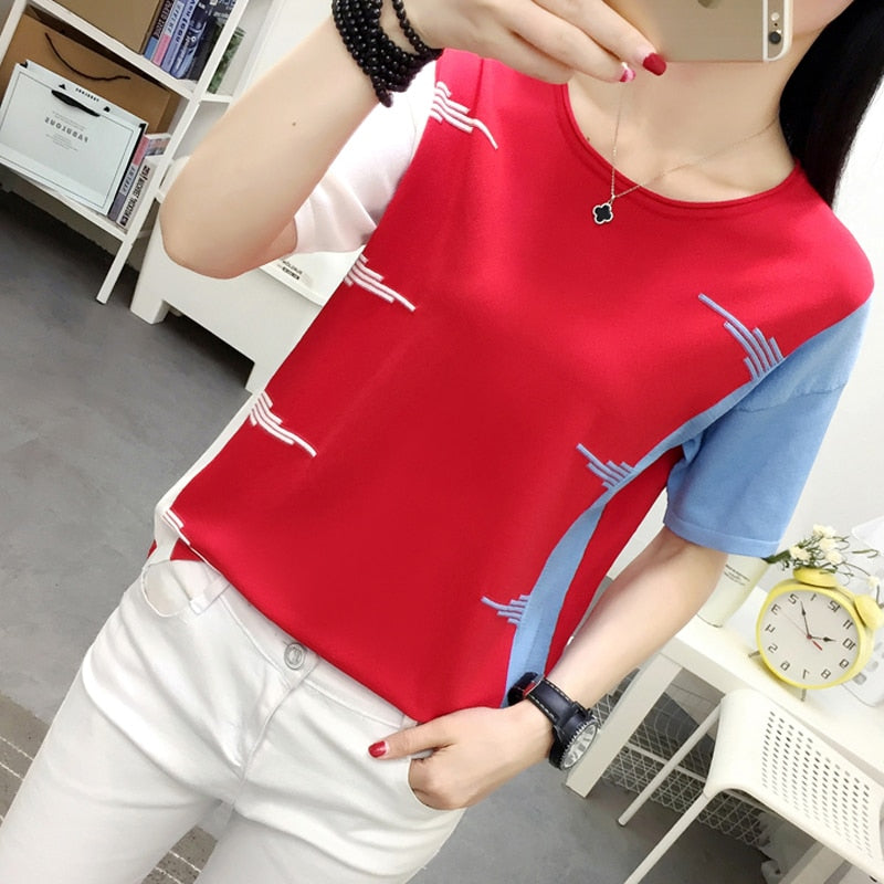 Casual Slim Women Tops Nice Short Sleeve Ladies Shirt Korean Blouse Women