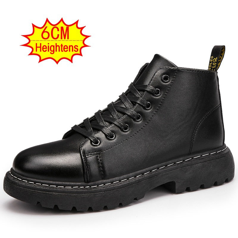 Men Shoes High-Top Martin Boots Black Leather Boots Plus Velvet Thick-Soled Non-Slip Boots Wear-Resistant Botas Hombre Botines