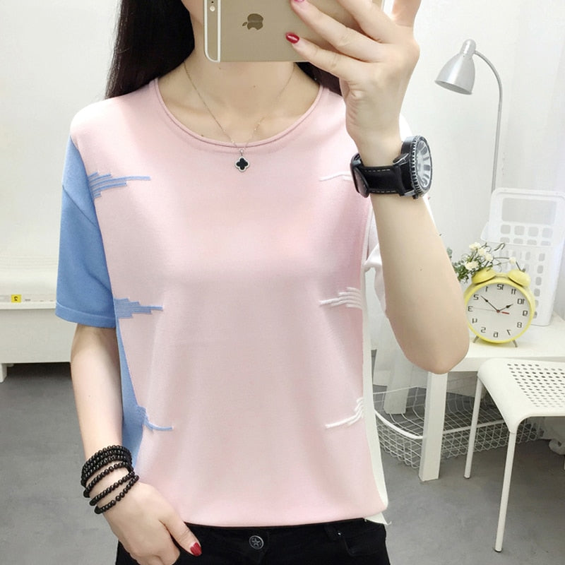 Casual Slim Women Tops Nice Short Sleeve Ladies Shirt Korean Blouse Women