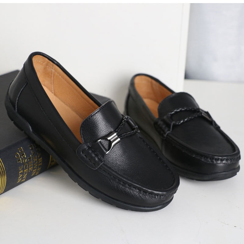 New Children Leather Shoes Boys Genuine Leather British Style Loafers Student