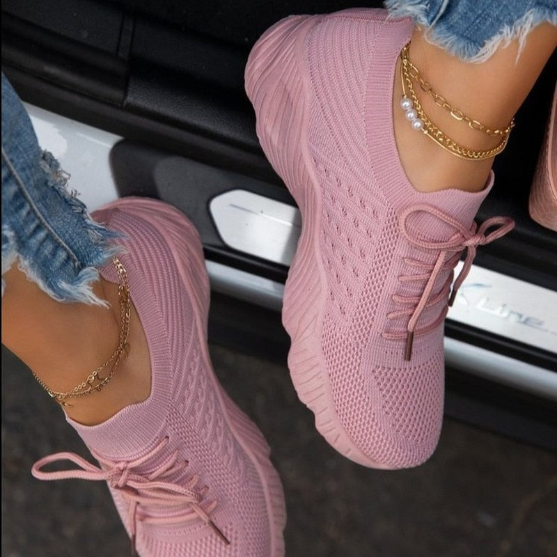 Women Sneakers Casual Shoes Comfortable Mesh Lace-Up Ladies Sport Shoes Wedges Chunky Women's Vulcanized Females Plus size