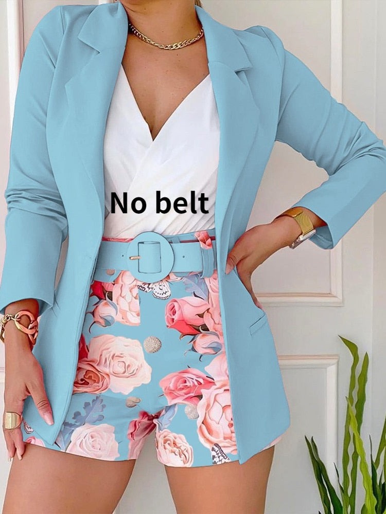 2023 Spring Summer New Fashion Casual Print Suit Small  Women's Dress Two Piece Sets Womens Ladies Blazers Blazer Shorts