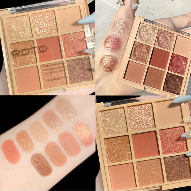 9 color Super Nude and Matte eyeshadow Palette Shine Long Lasting Waterproof