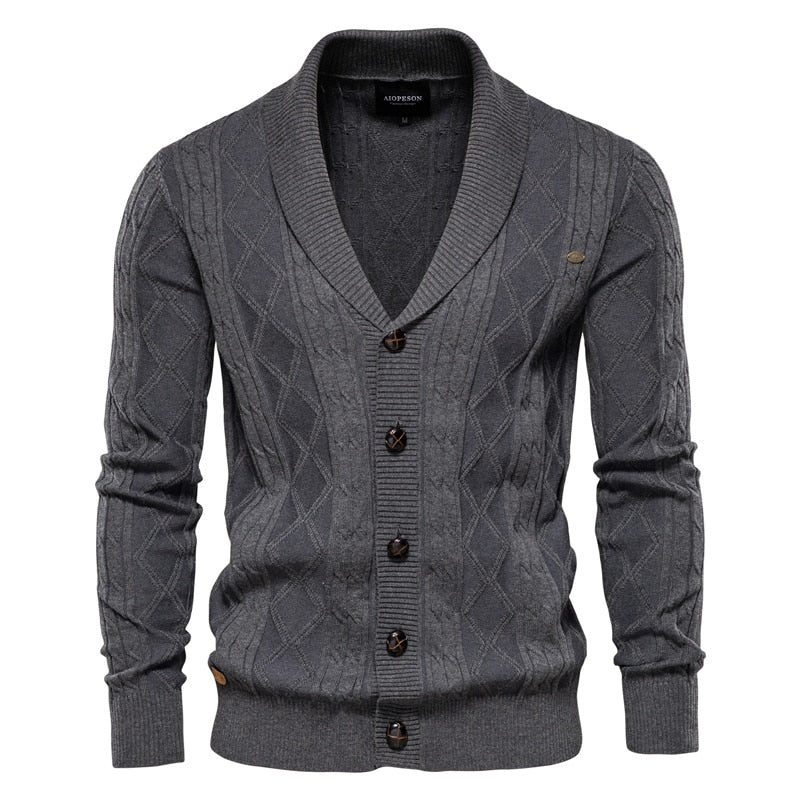 AIOPESON Argyle Solid Color Cardigan Men Casual Quality Zipper Cotton Winter Men's