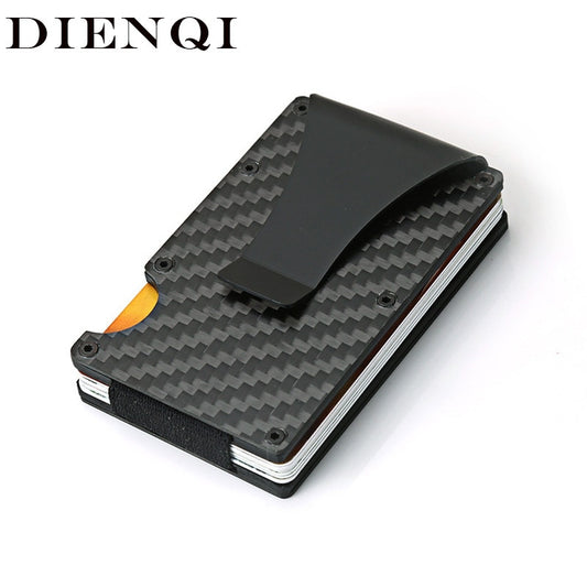 DIENQI Carbon Fiber Card Holder Mini Slim Wallet Men Aluminum Metal RFID Magic