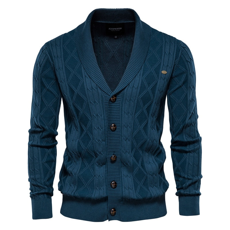 AIOPESON Argyle Solid Color Cardigan Men Casual Quality Zipper Cotton Winter Men's