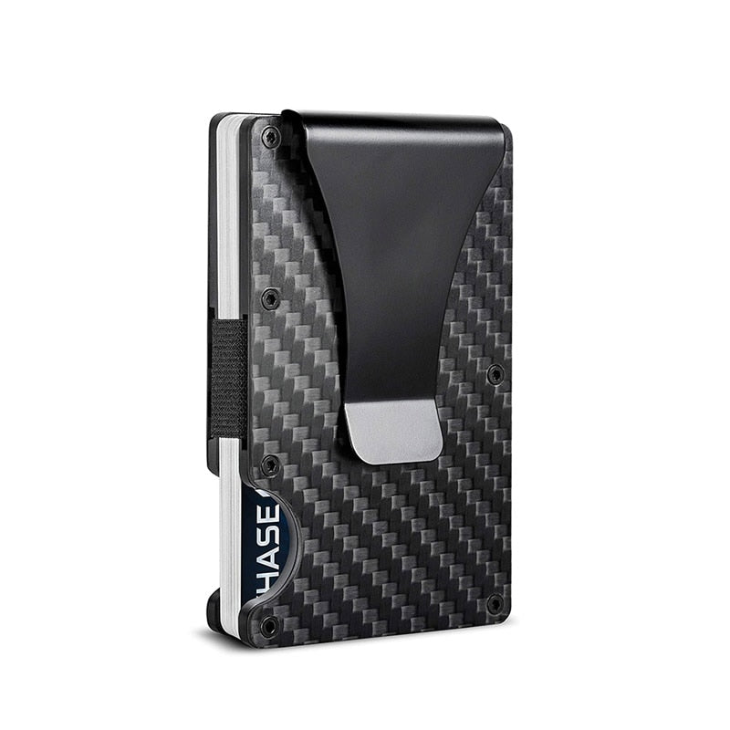 DIENQI Carbon Fiber Card Holder Mini Slim Wallet Men Aluminum Metal RFID Magic