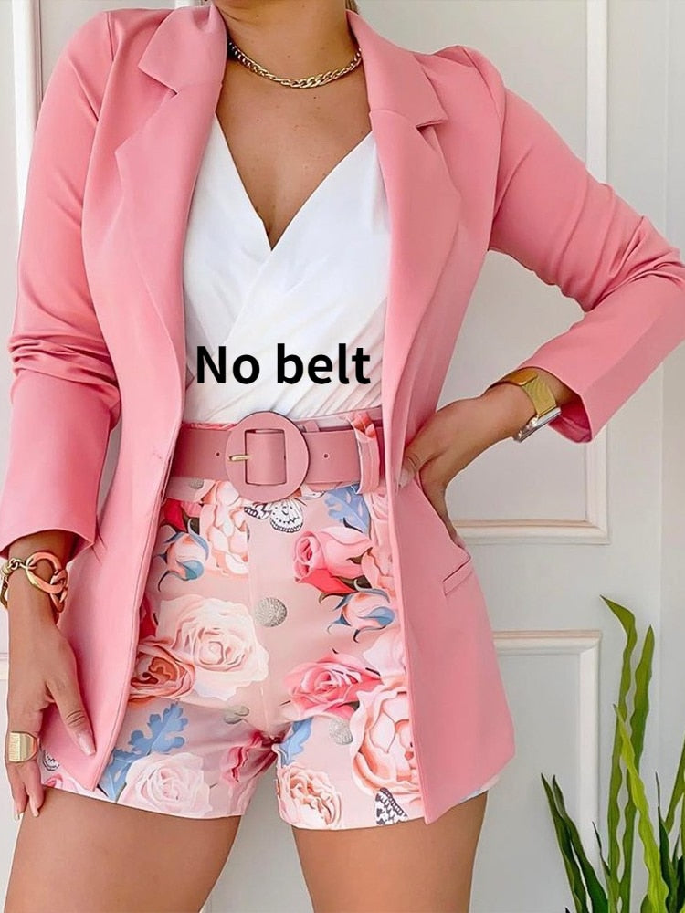 2023 Spring Summer New Fashion Casual Print Suit Small  Women's Dress Two Piece Sets Womens Ladies Blazers Blazer Shorts