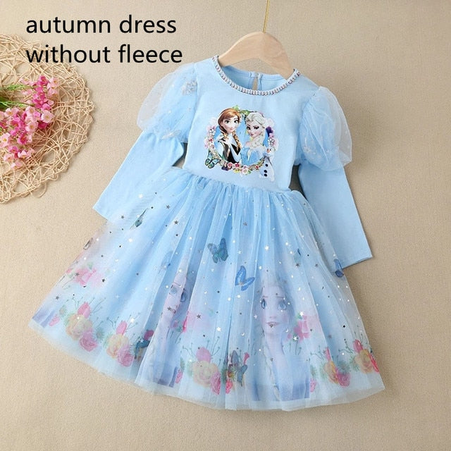 Winter Fleece Kids Dresses for Girls Vestidos Fashion Frozen