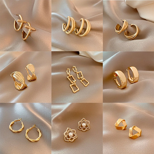 Fashion golden metal hoop earrings vintage ladies high-end irregular geometric round earrings jewelry