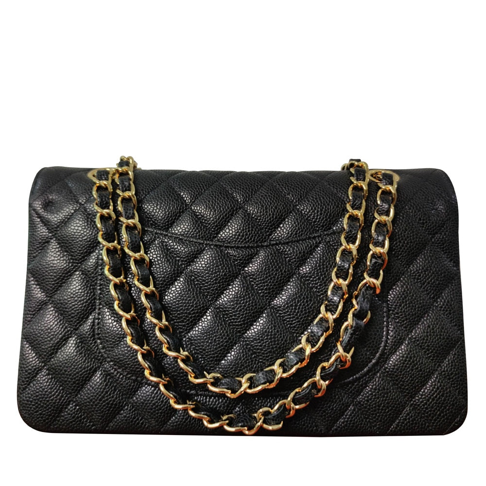 Top quality fashion luxury classic leather bag flip cowhide caviar pattern wear-resistant