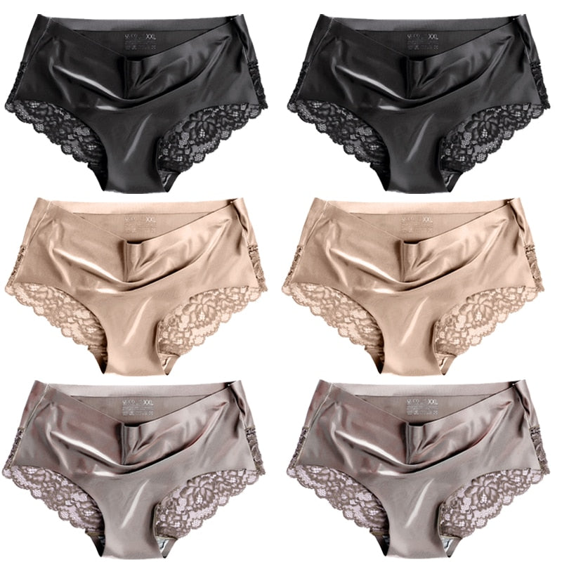 6pcs/lot QUCO brand women underwear Ice silk seamless lace briefs sexy