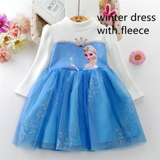 Winter Fleece Kids Dresses for Girls Vestidos Fashion Frozen