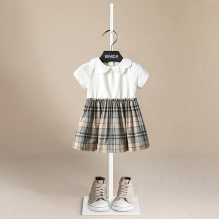 Summer Girls Dress White Doll Lapel Children&#39;s Dress Short-sleeved Cotton Children