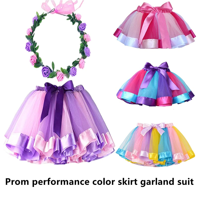 Multicolor 2 Pcs 4 Colors Performances Pettiskirts Dances Girls Suit Princess