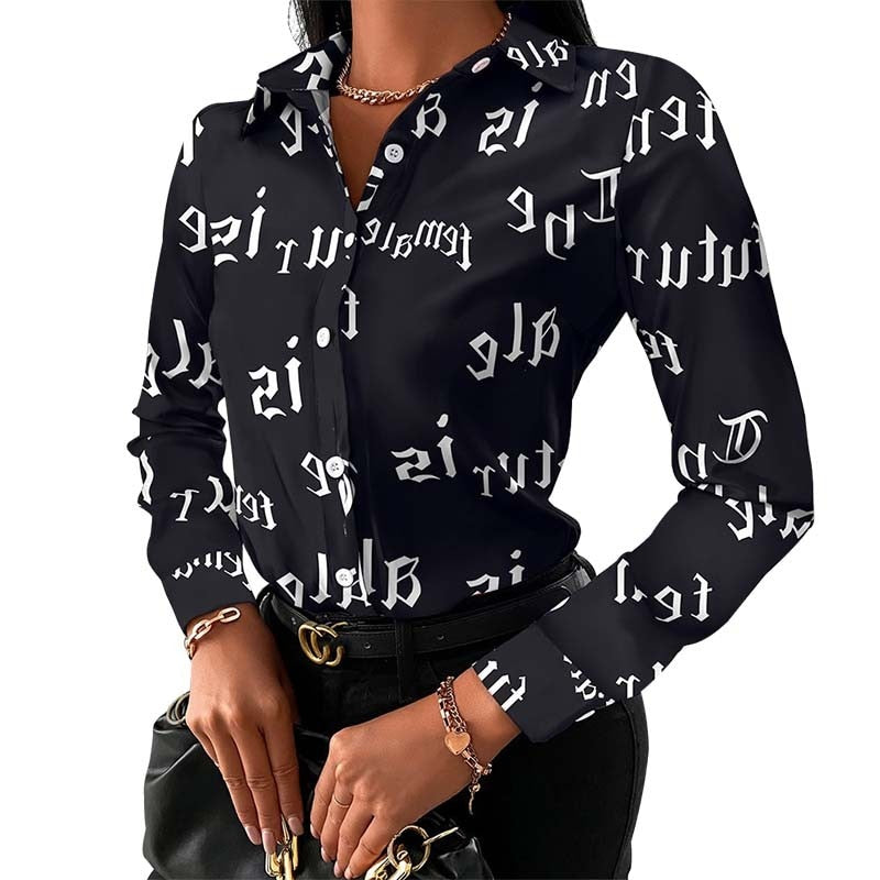 New Chain Print Women Tops And Blouses Fashion Turn-down Collar Long Sleeve