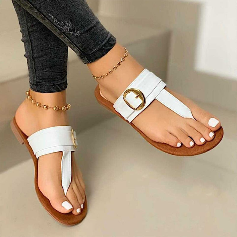 Women Slippers Clip Toe Flat Sandals Summer T Tied Ladies Shoes Beach Casual Woman Flip Flops Fashion Female PU Leather Footwear