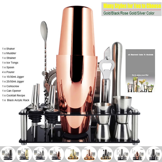 1-14 Pcs/set 600ml 750ml Stainless Steel Cocktail Shaker Mixer Drink